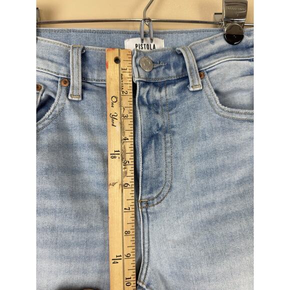 PISTOLA Medium Wash Straight Crop Jeans with Raw Hem, Distressed, Mid Rise 27 - Picture 10 of 14